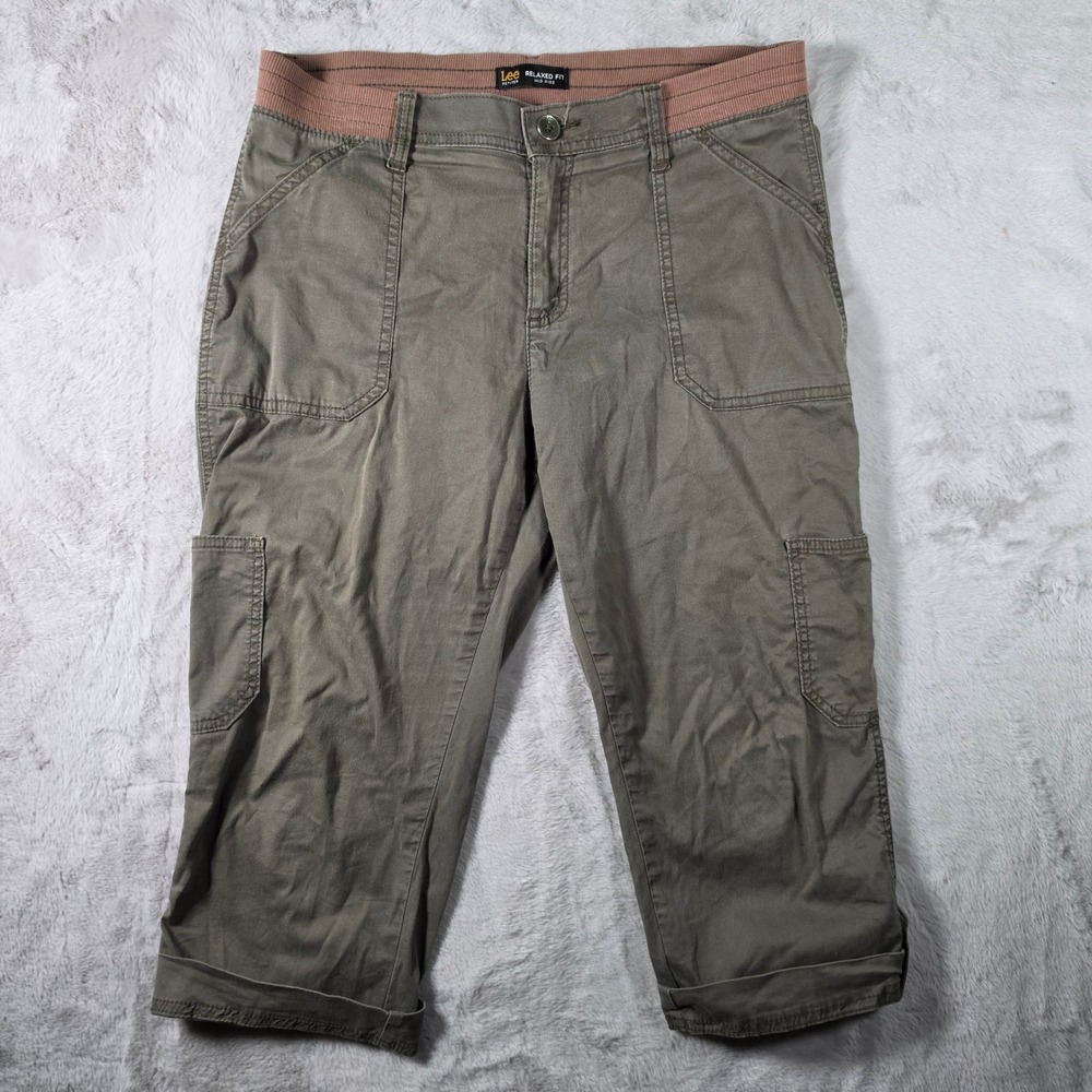 Lee Capri Pants Womens 12P Olive Green Relaxed Fit Mid Rise Cargo Utility Crop